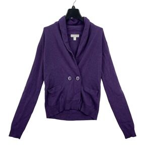 Kenar Purple Shawl Collar Knit Cardigan Sweater Women's M Cashmere Double Button